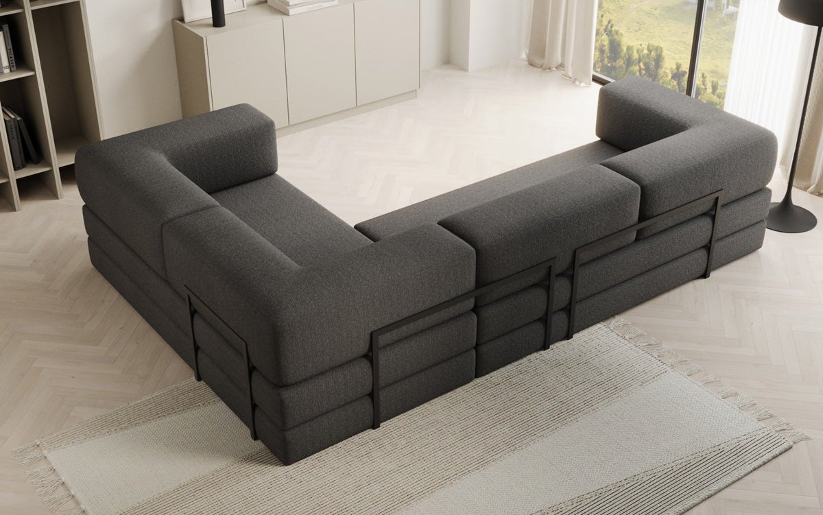 Luxuriöses Bouclé L-Sofa Lazy L: Schlaffunktion, Stauraum, Komfort, Modernes Design