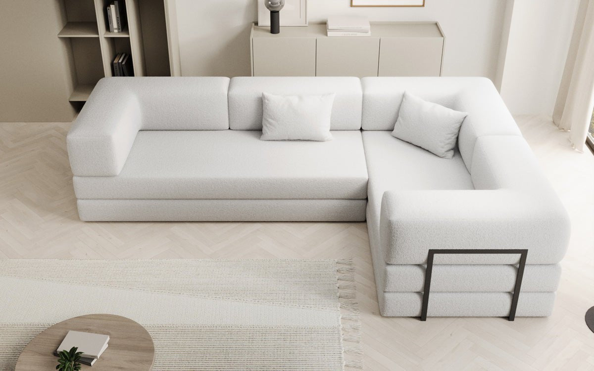 Luxuriöses Bouclé L-Sofa Lazy L: Schlaffunktion, Stauraum, Komfort, Modernes Design