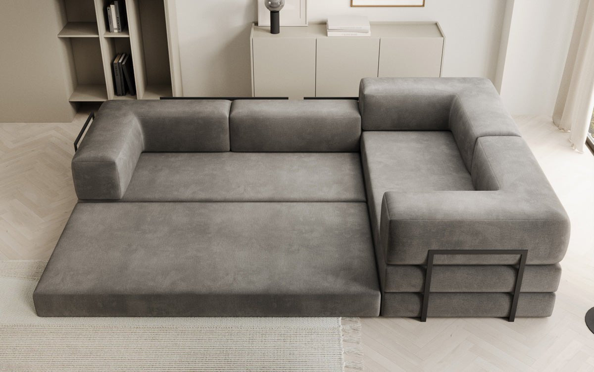 Luxuriöses Samt Ecksofa Lazy L mit Schlaffunktion und cleverem Stauraum