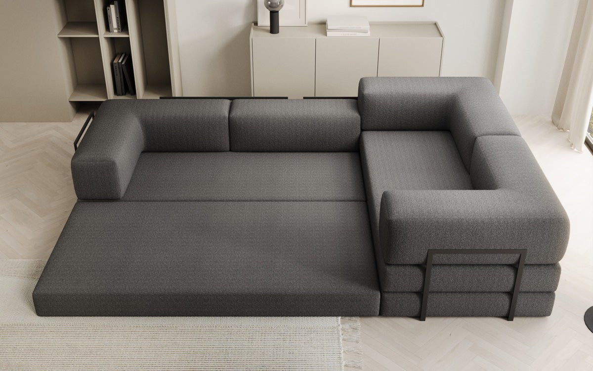 Luxuriöses Bouclé L-Sofa Lazy L: Schlaffunktion, Stauraum, Komfort, Modernes Design