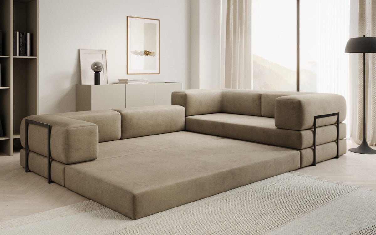 Luxuriöses Samt Ecksofa Lazy L mit Schlaffunktion und cleverem Stauraum