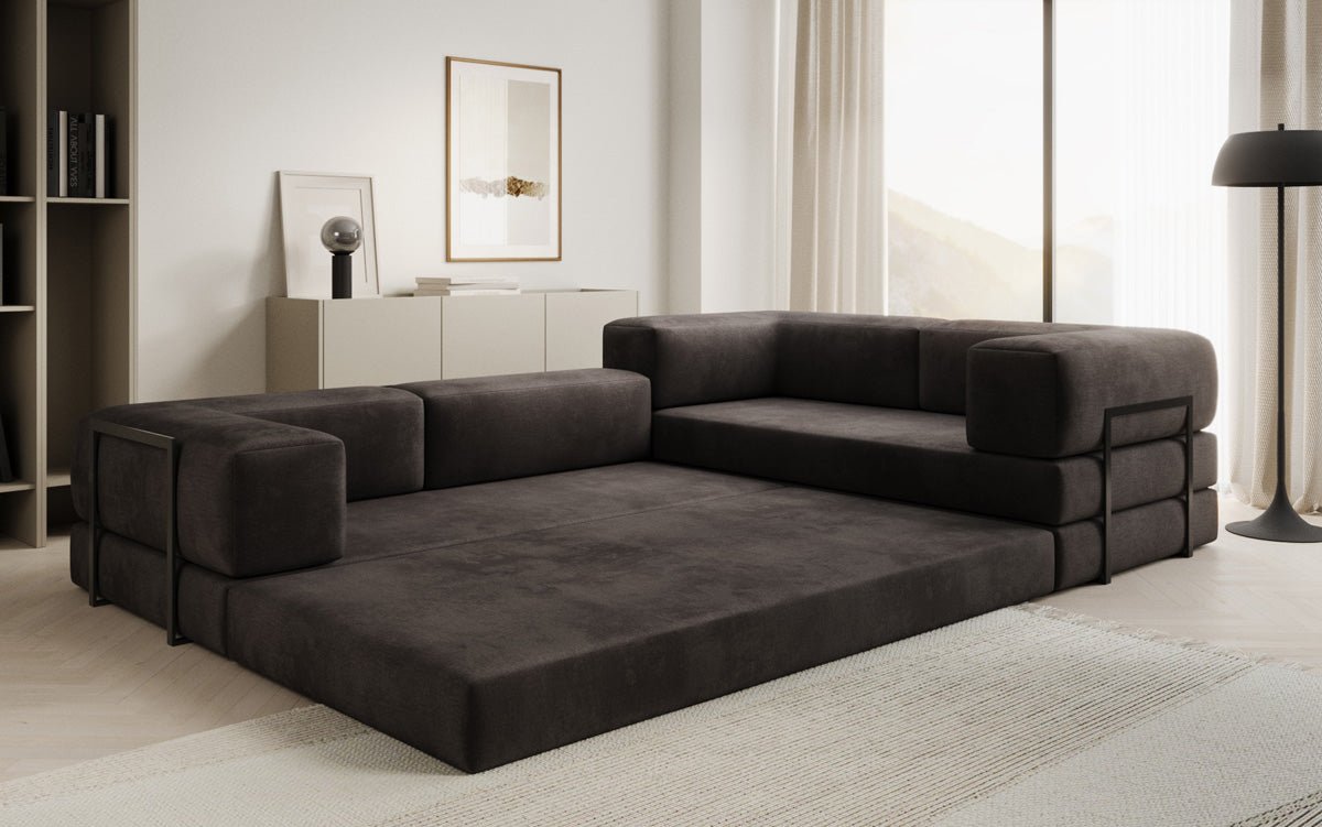 Luxuriöses Samt Ecksofa Lazy L mit Schlaffunktion und cleverem Stauraum