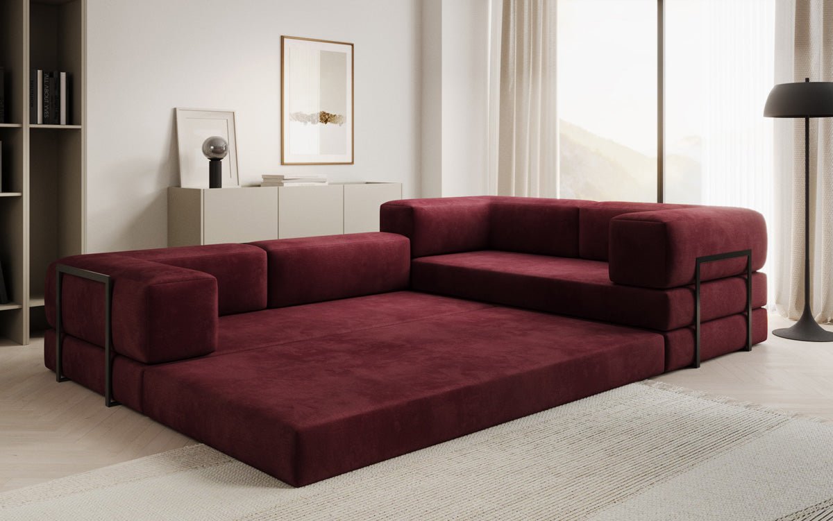Luxuriöses Samt Ecksofa Lazy L mit Schlaffunktion und cleverem Stauraum