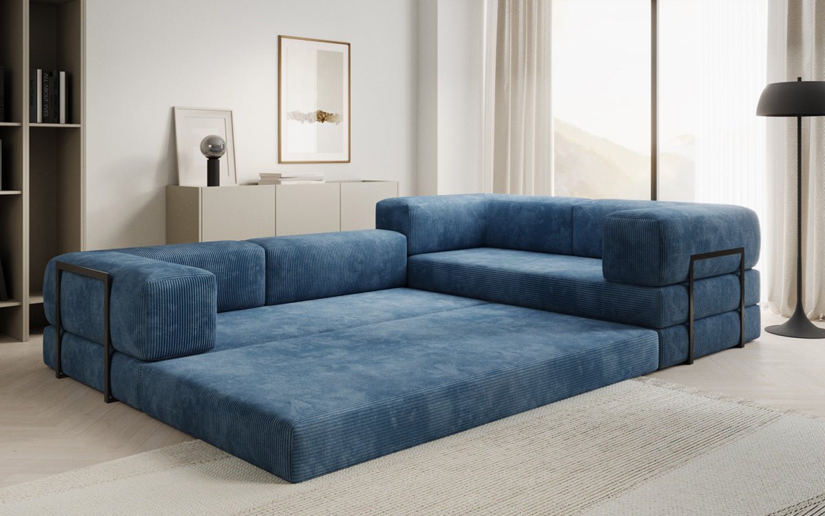 Modernes Designer L-Sofa: Komfortables Cord-Ecksofa mit Schlaffunktion und Stauraum