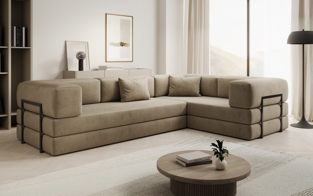 Luxuriöses Samt Ecksofa Lazy L mit Schlaffunktion und cleverem Stauraum