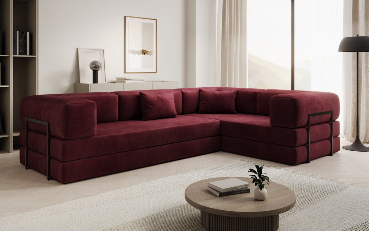 Luxuriöses Samt Ecksofa Lazy L mit Schlaffunktion und cleverem Stauraum