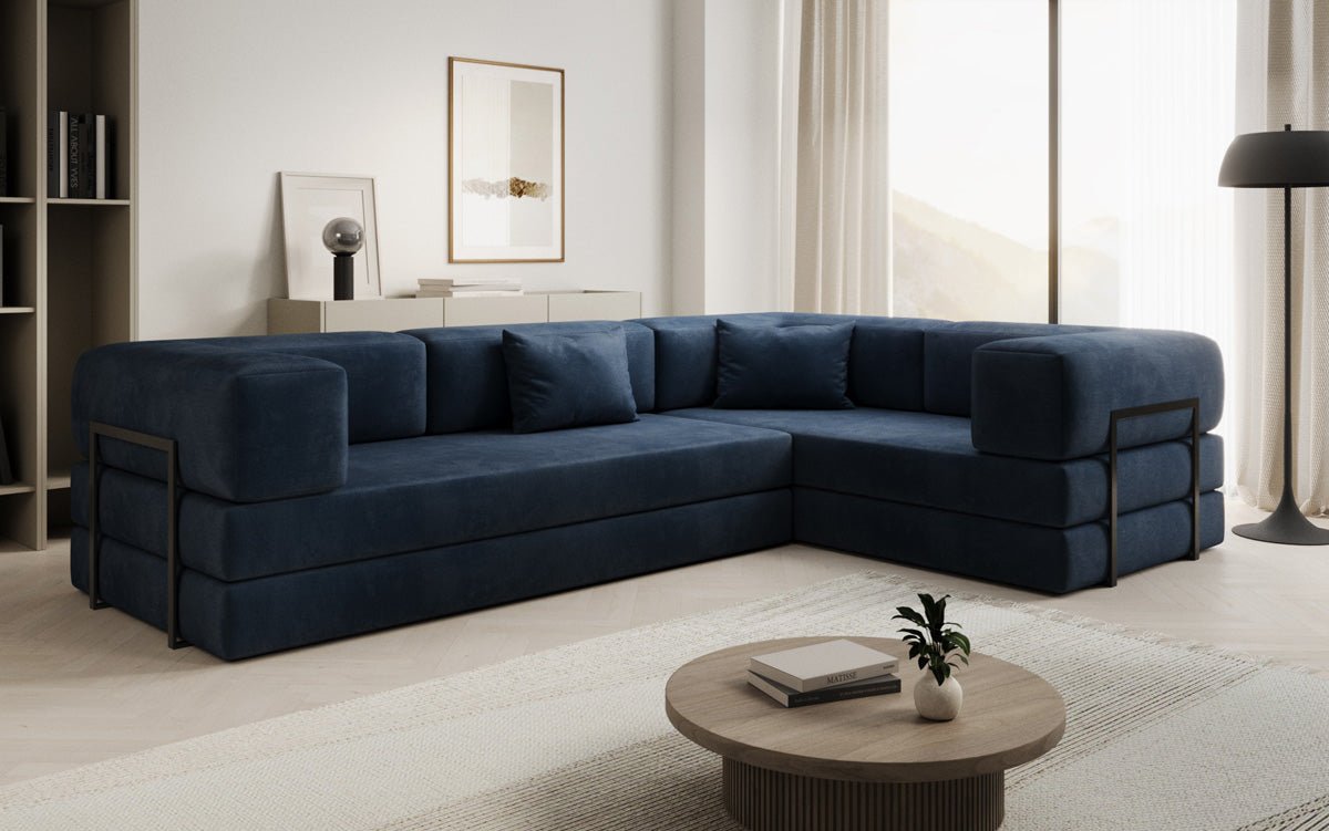Luxuriöses Samt Ecksofa Lazy L mit Schlaffunktion und cleverem Stauraum