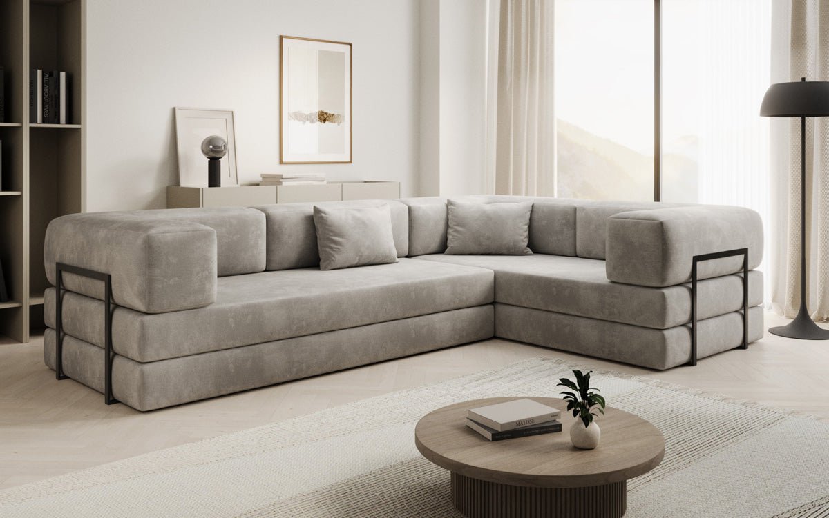 Luxuriöses Samt Ecksofa Lazy L mit Schlaffunktion und cleverem Stauraum
