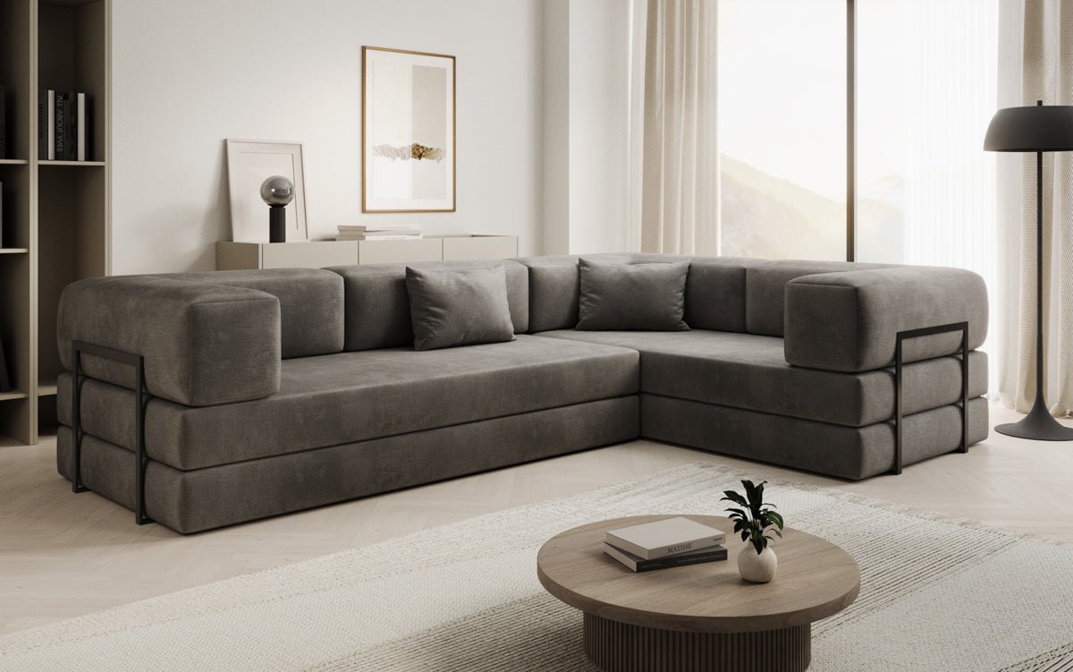 Luxuriöses Samt Ecksofa Lazy L mit Schlaffunktion und cleverem Stauraum