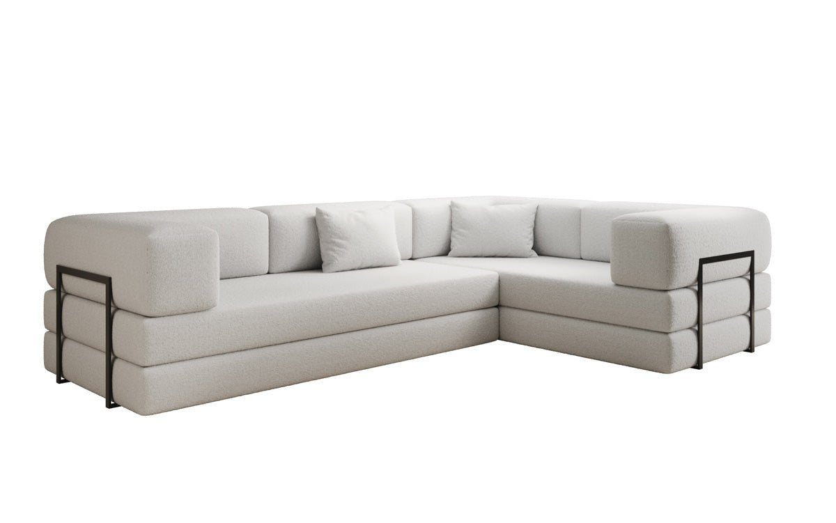 Luxuriöses Bouclé L-Sofa Lazy L: Schlaffunktion, Stauraum, Komfort, Modernes Design