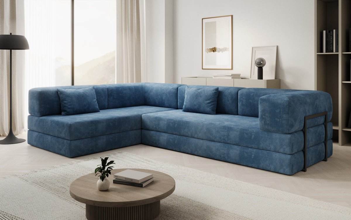Luxuriöses Designer L-Sofa Lazy aus Cordstoff mit Schlaffunktion und Stauraum