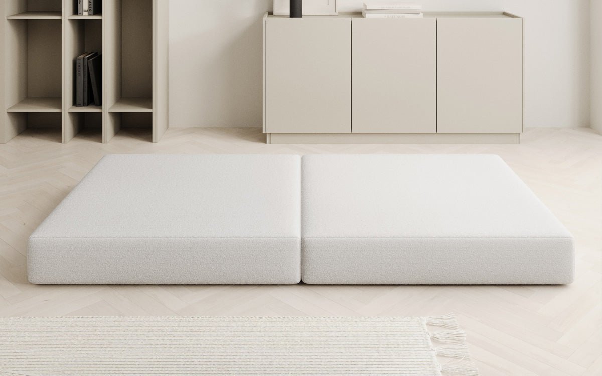 Gemütlicher Lazy Bouclé Beistellhocker mit Stauraum und Schlaffunktion – Mehrfarbig