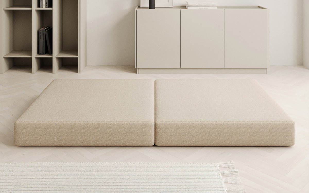Gemütlicher Lazy Bouclé Beistellhocker mit Stauraum und Schlaffunktion – Mehrfarbig
