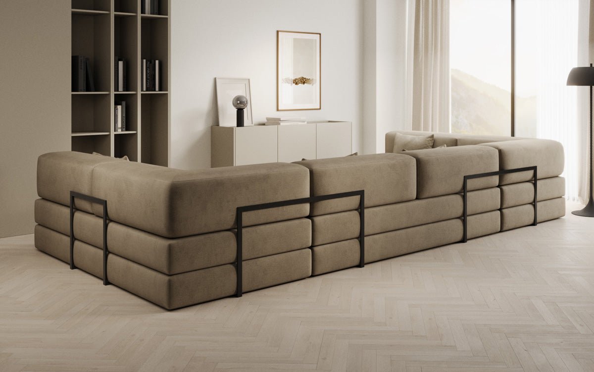 Luxuriöses U-förmiges Designer-Sofa aus Samt mit Schlaffunktion und Stauraum