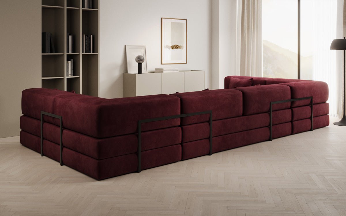 Luxuriöses U-förmiges Designer-Sofa aus Samt mit Schlaffunktion und Stauraum