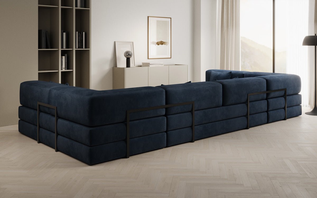 Luxuriöses U-förmiges Designer-Sofa aus Samt mit Schlaffunktion und Stauraum