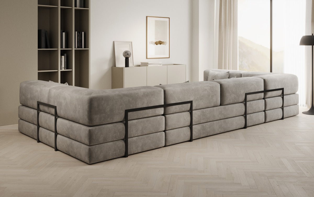 Luxuriöses U-förmiges Designer-Sofa aus Samt mit Schlaffunktion und Stauraum