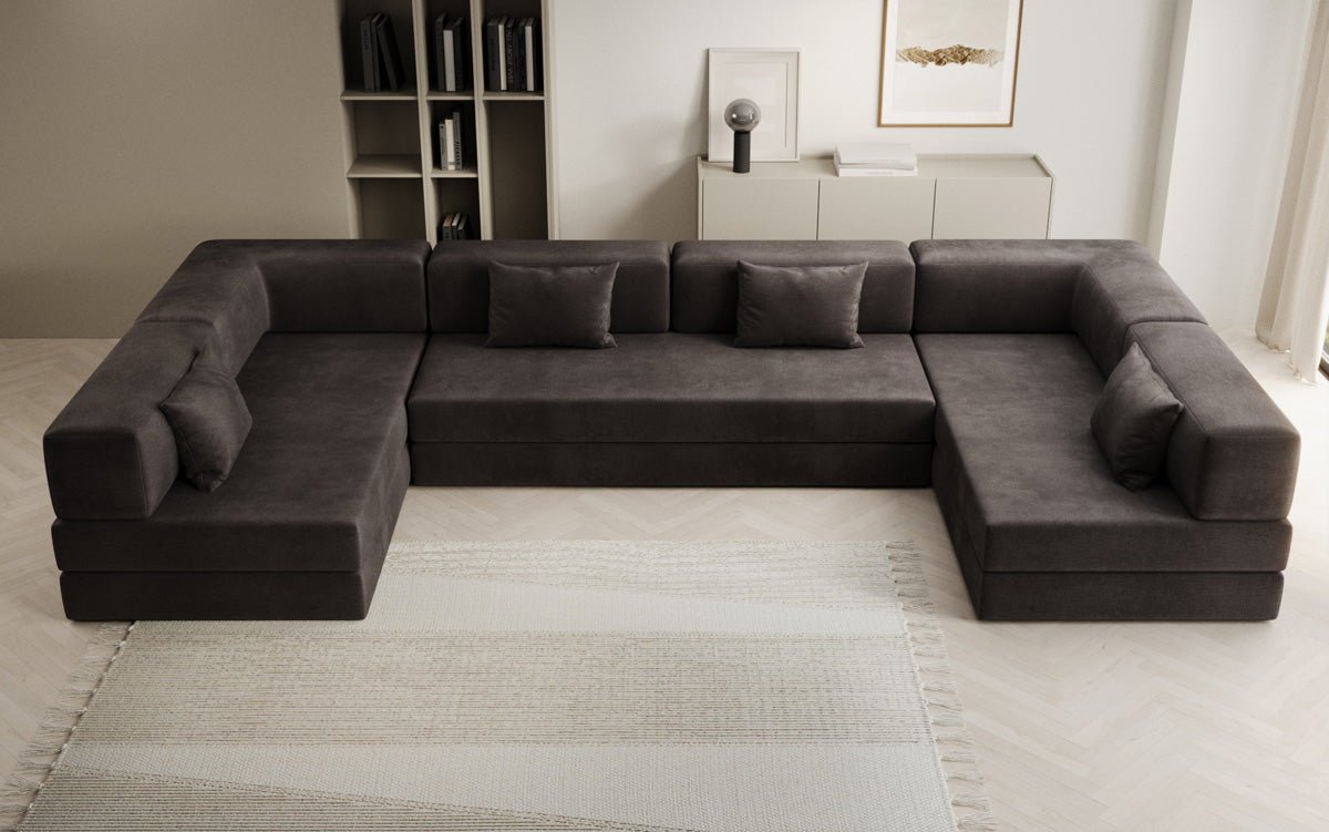 Luxuriöses U-förmiges Designer-Sofa aus Samt mit Schlaffunktion und Stauraum