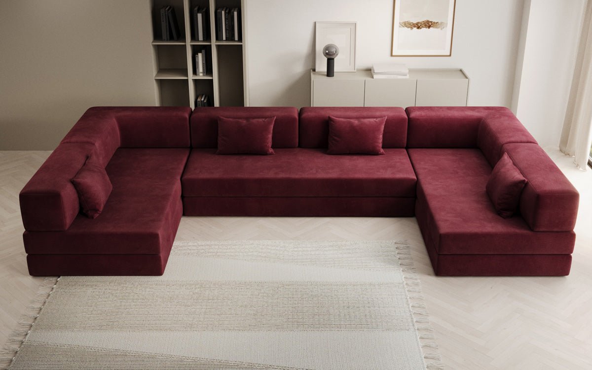 Luxuriöses U-förmiges Designer-Sofa aus Samt mit Schlaffunktion und Stauraum