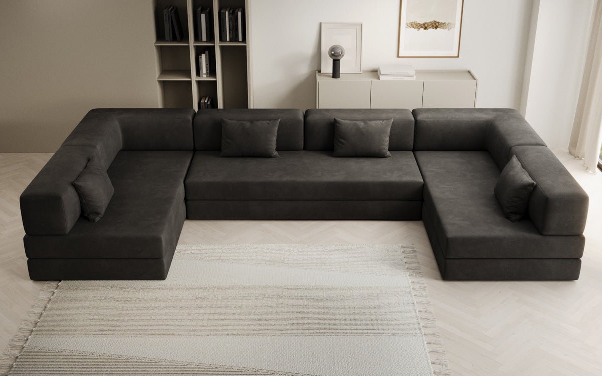 Luxuriöses U-förmiges Designer-Sofa aus Samt mit Schlaffunktion und Stauraum