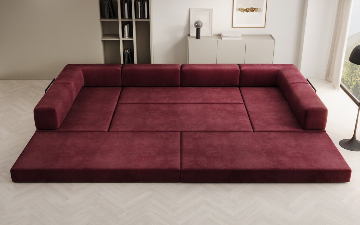 Luxuriöses U-förmiges Designer-Sofa aus Samt mit Schlaffunktion und Stauraum