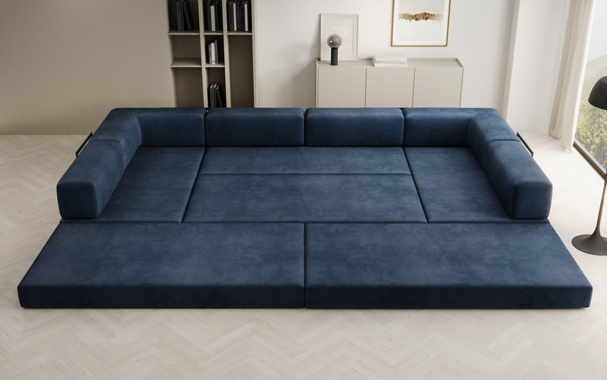 Luxuriöses U-förmiges Designer-Sofa aus Samt mit Schlaffunktion und Stauraum