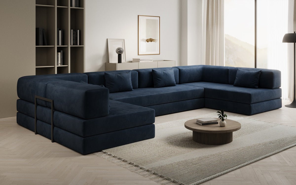Luxuriöses U-förmiges Designer-Sofa aus Samt mit Schlaffunktion und Stauraum