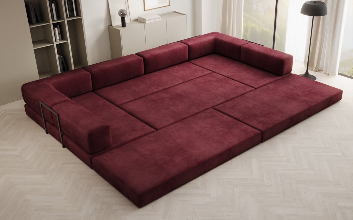 Luxuriöses U-förmiges Designer-Sofa aus Samt mit Schlaffunktion und Stauraum
