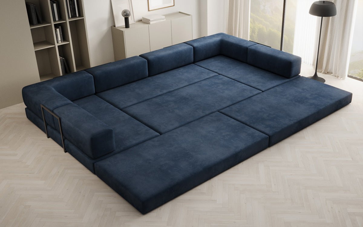 Luxuriöses U-förmiges Designer-Sofa aus Samt mit Schlaffunktion und Stauraum