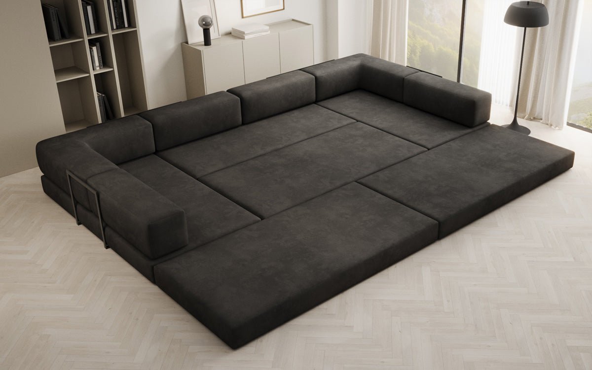 Luxuriöses U-förmiges Designer-Sofa aus Samt mit Schlaffunktion und Stauraum