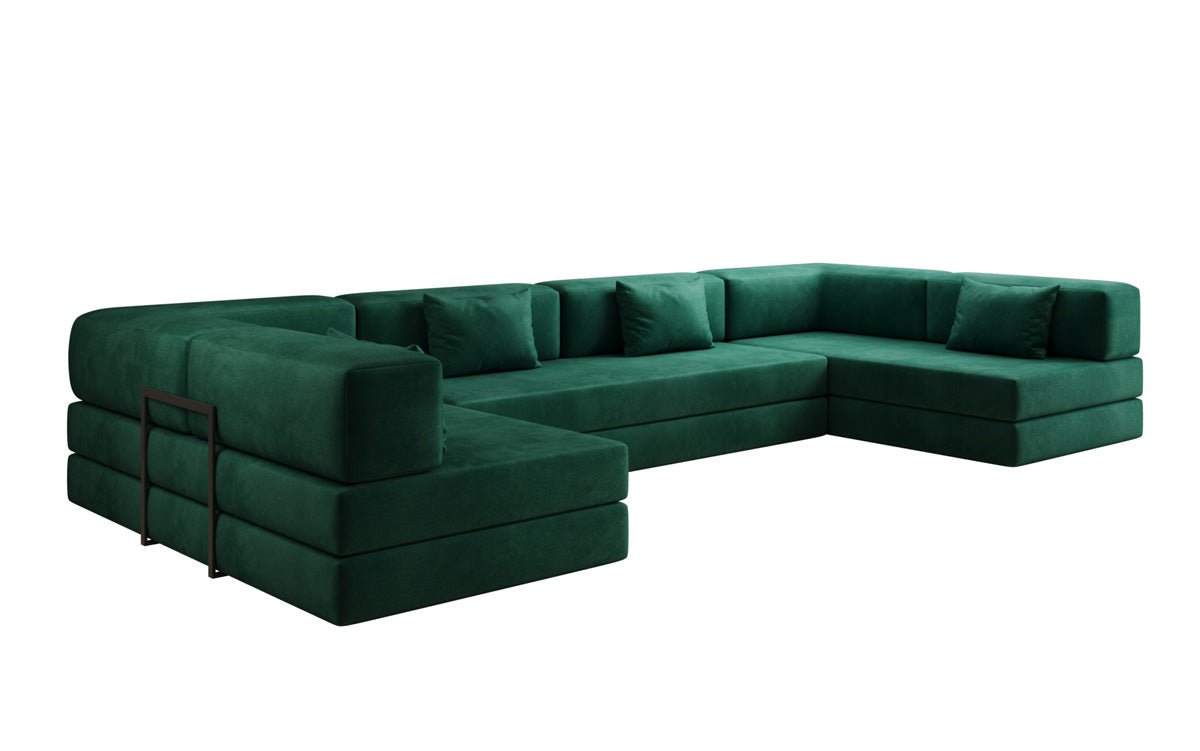 Luxuriöses U-förmiges Designer-Sofa aus Samt mit Schlaffunktion und Stauraum