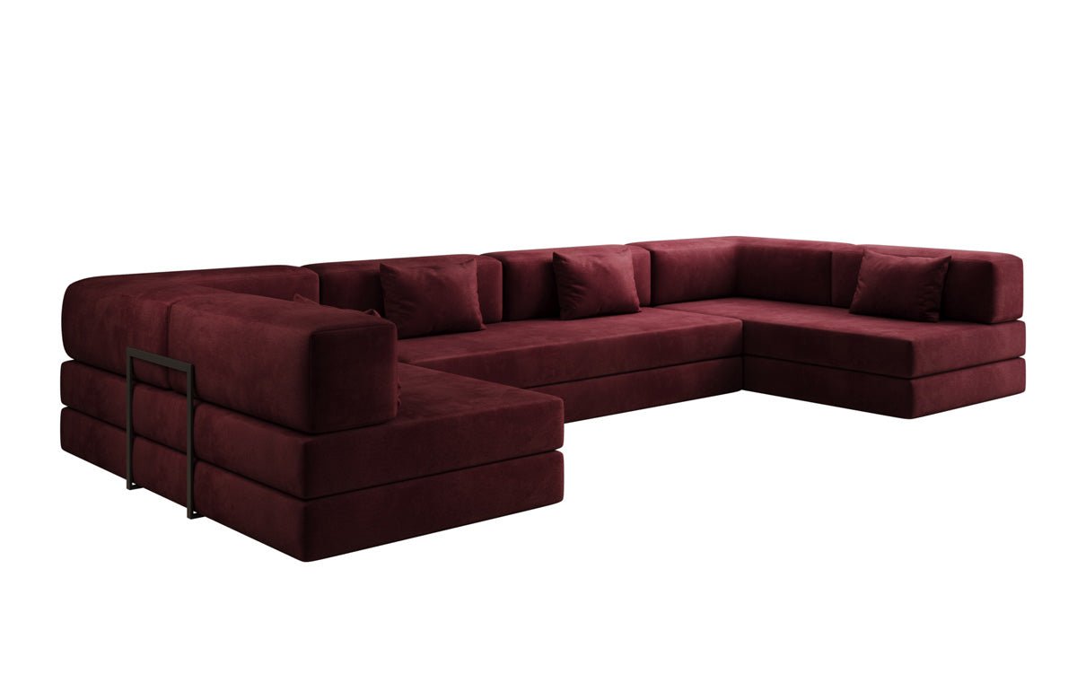Luxuriöses U-förmiges Designer-Sofa aus Samt mit Schlaffunktion und Stauraum