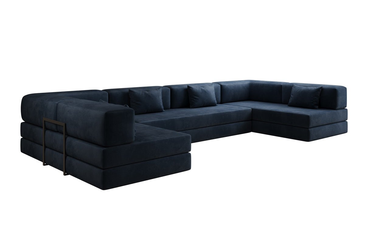 Luxuriöses U-förmiges Designer-Sofa aus Samt mit Schlaffunktion und Stauraum