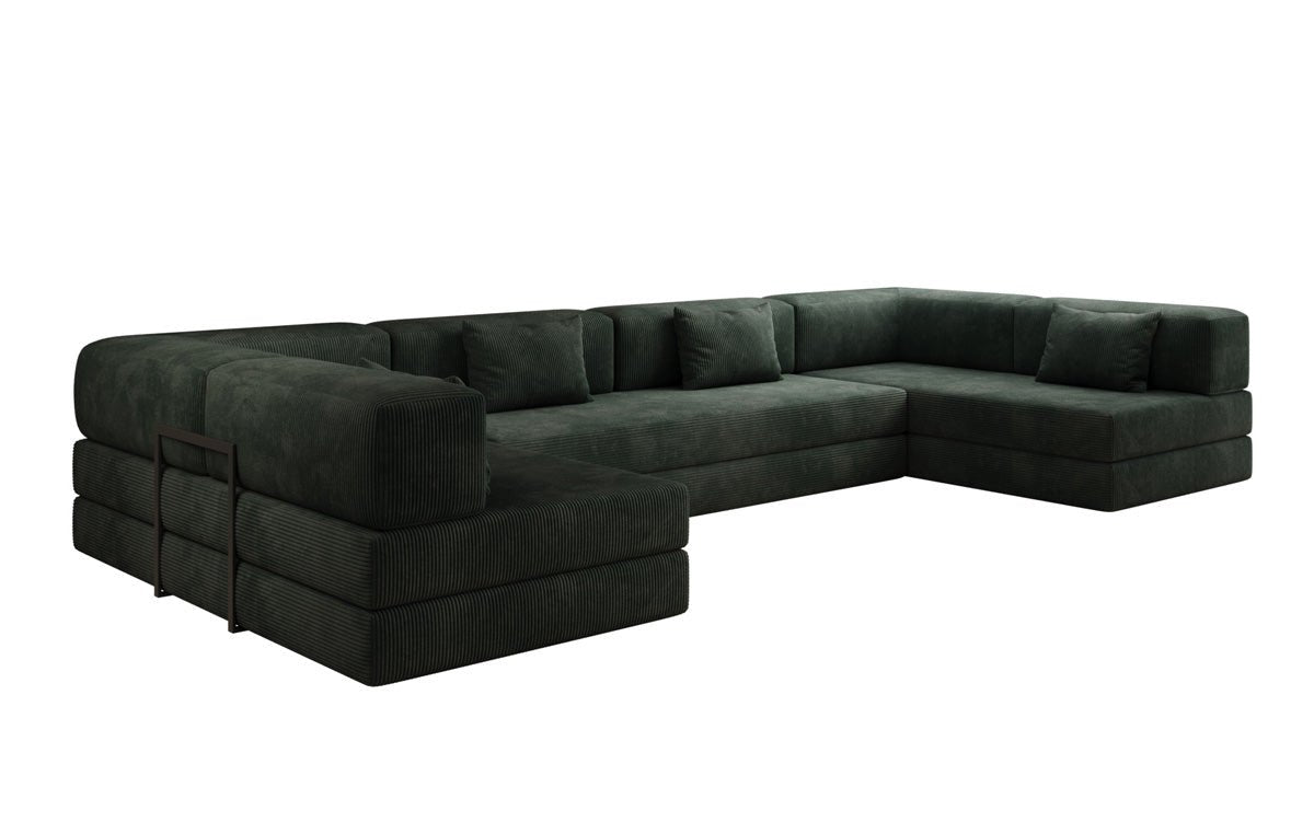 Luxuriöses U-Sofa Lazy U aus Cord mit Schlaffunktion und Stauraum