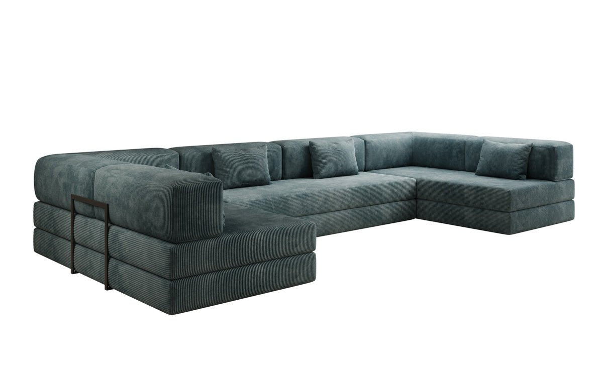 Luxuriöses U-Sofa Lazy U aus Cord mit Schlaffunktion und Stauraum