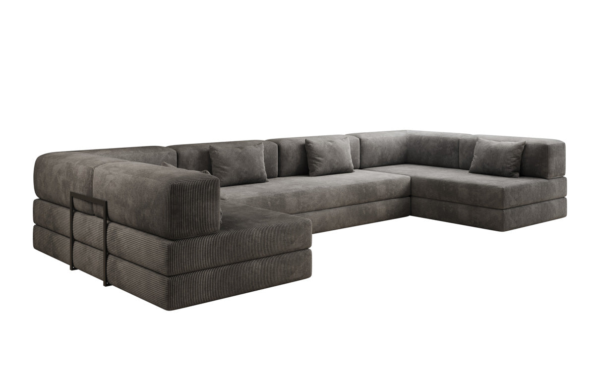 Luxuriöses U-Sofa Lazy U aus Cord mit Schlaffunktion und Stauraum