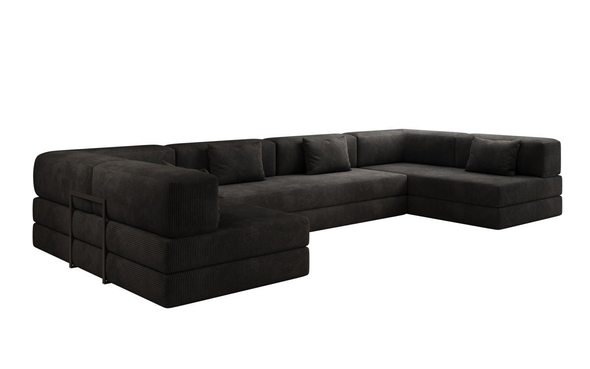 Luxuriöses U-Sofa Lazy U aus Cord mit Schlaffunktion und Stauraum