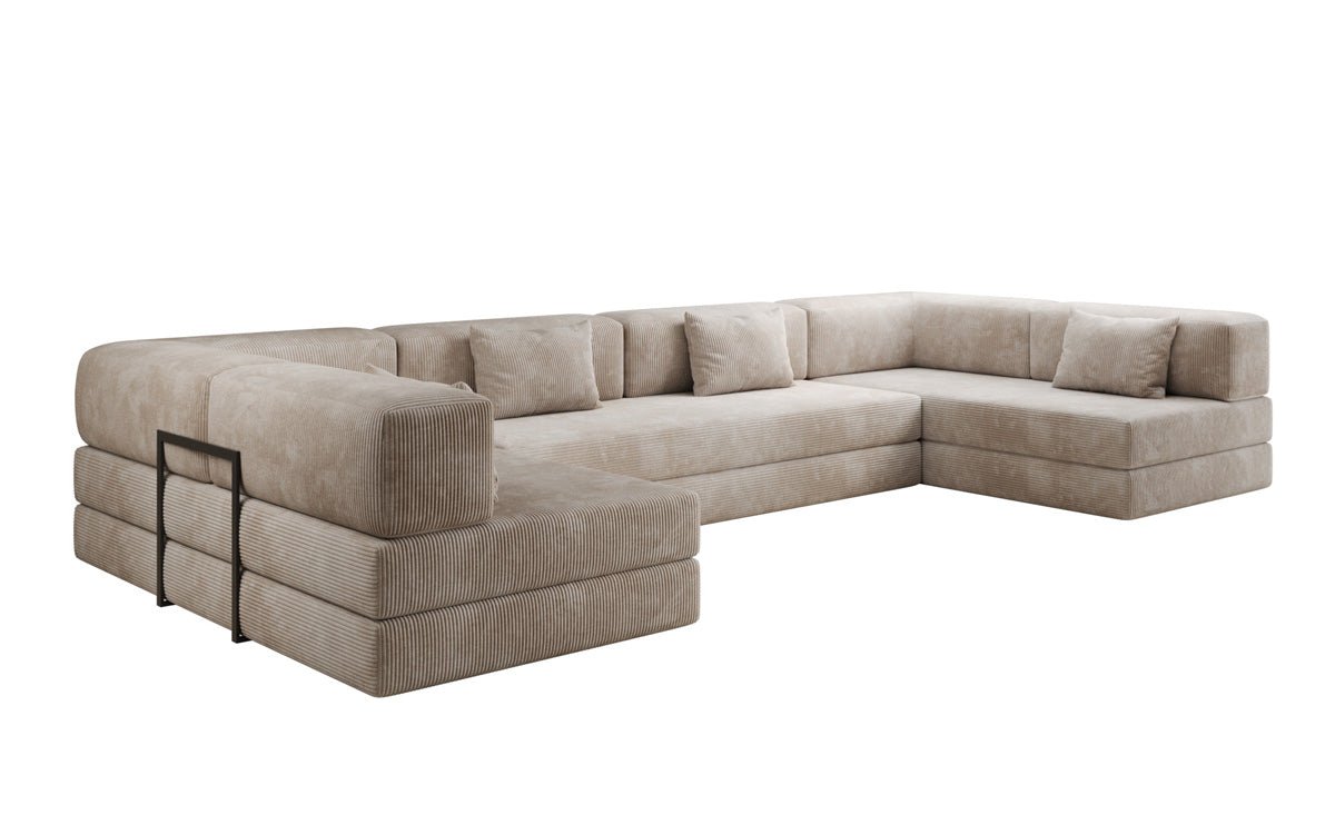 Luxuriöses U-Sofa Lazy U aus Cord mit Schlaffunktion und Stauraum