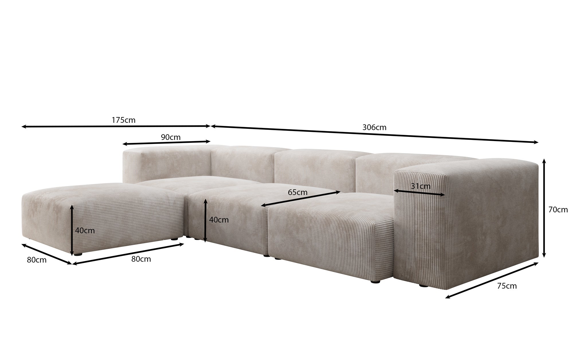 Luxuriöses Ecksofa Snug aus Cordstoff – Modernes Design, Hoher Komfort, Verstellbar