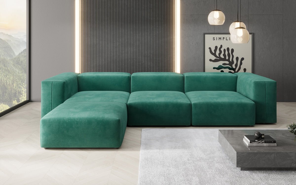 Luxuriöses L-Sofa Snug, Samtbezug, Modulares Ecksofa, Gemütlich & Stilvoll