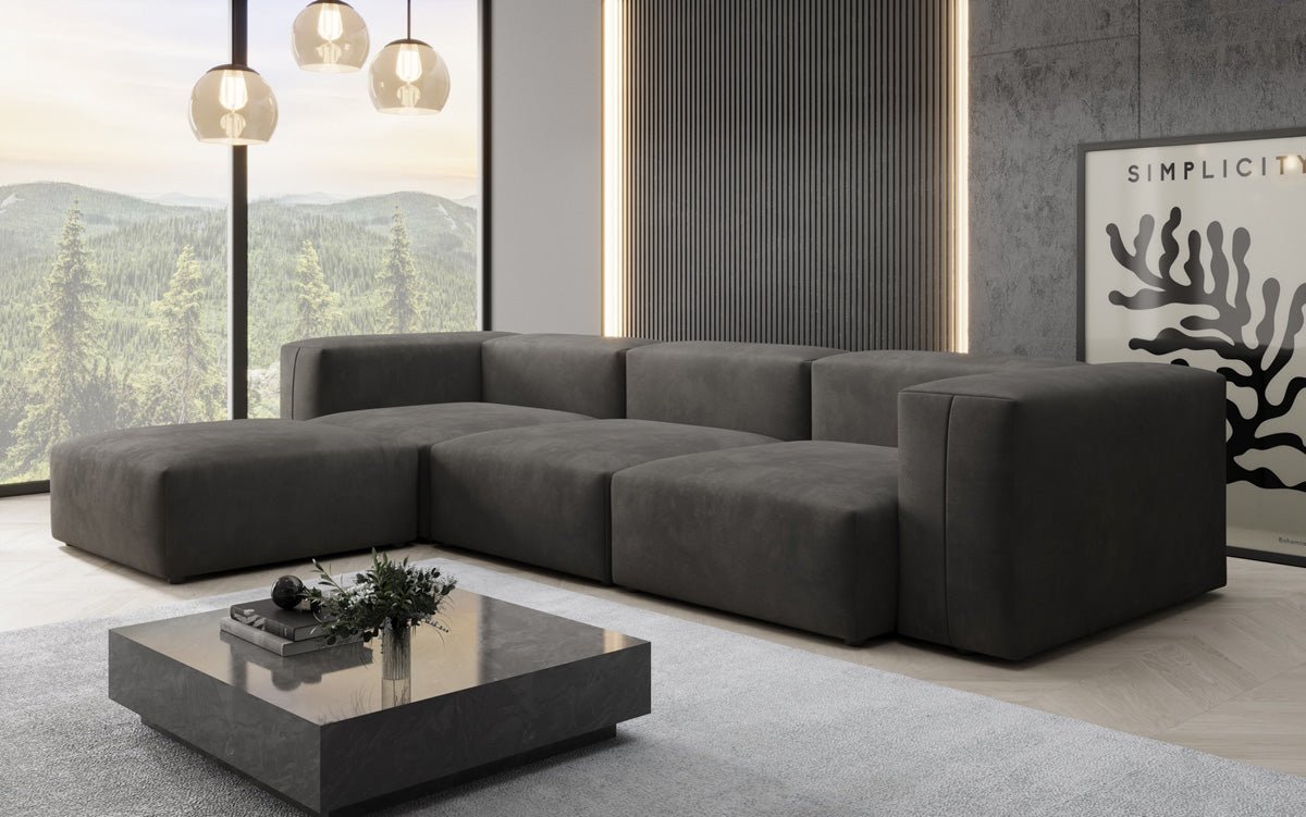 Luxuriöses L-Sofa Snug, Samtbezug, Modulares Ecksofa, Gemütlich & Stilvoll