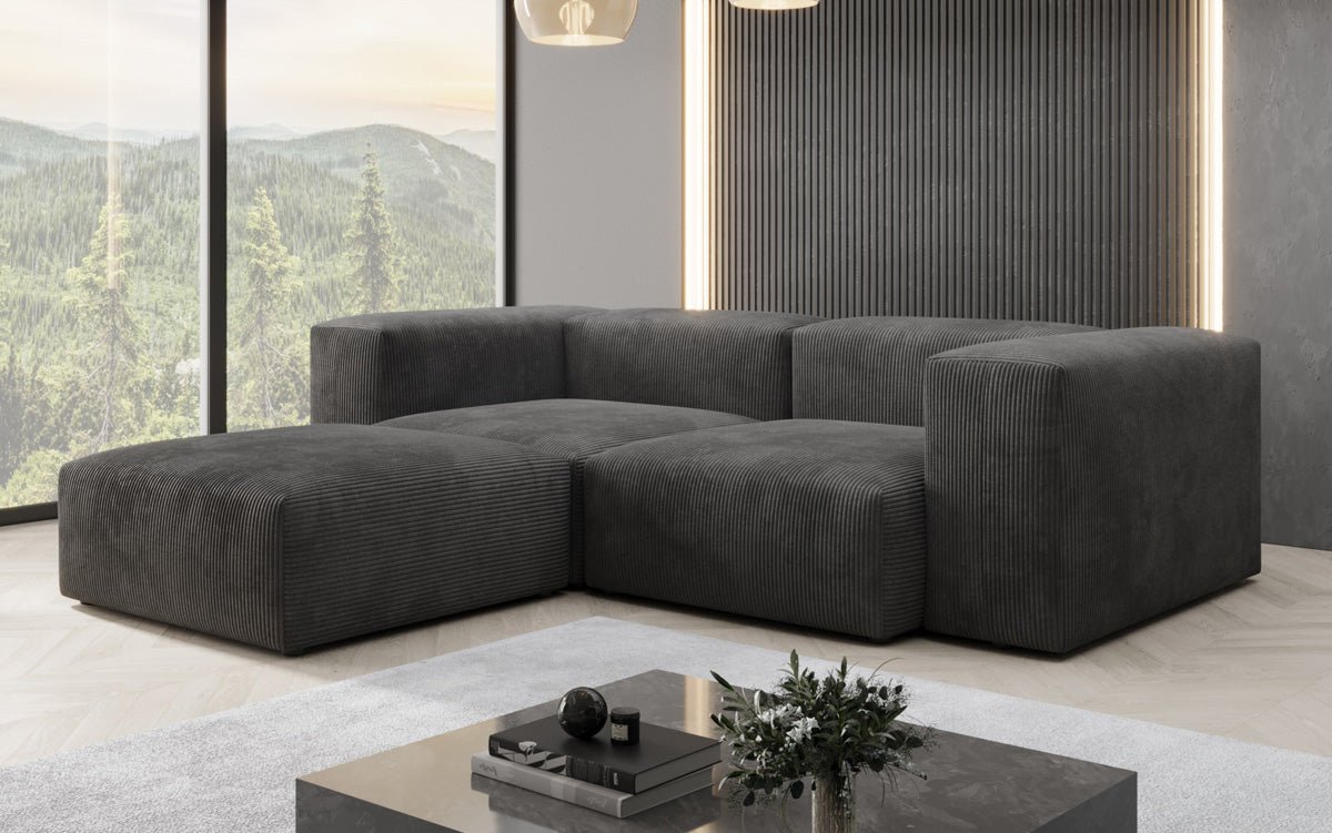 Gemütliches Designer L-Sofa Snug Mini aus Cordstoff für modernes Wohnen
