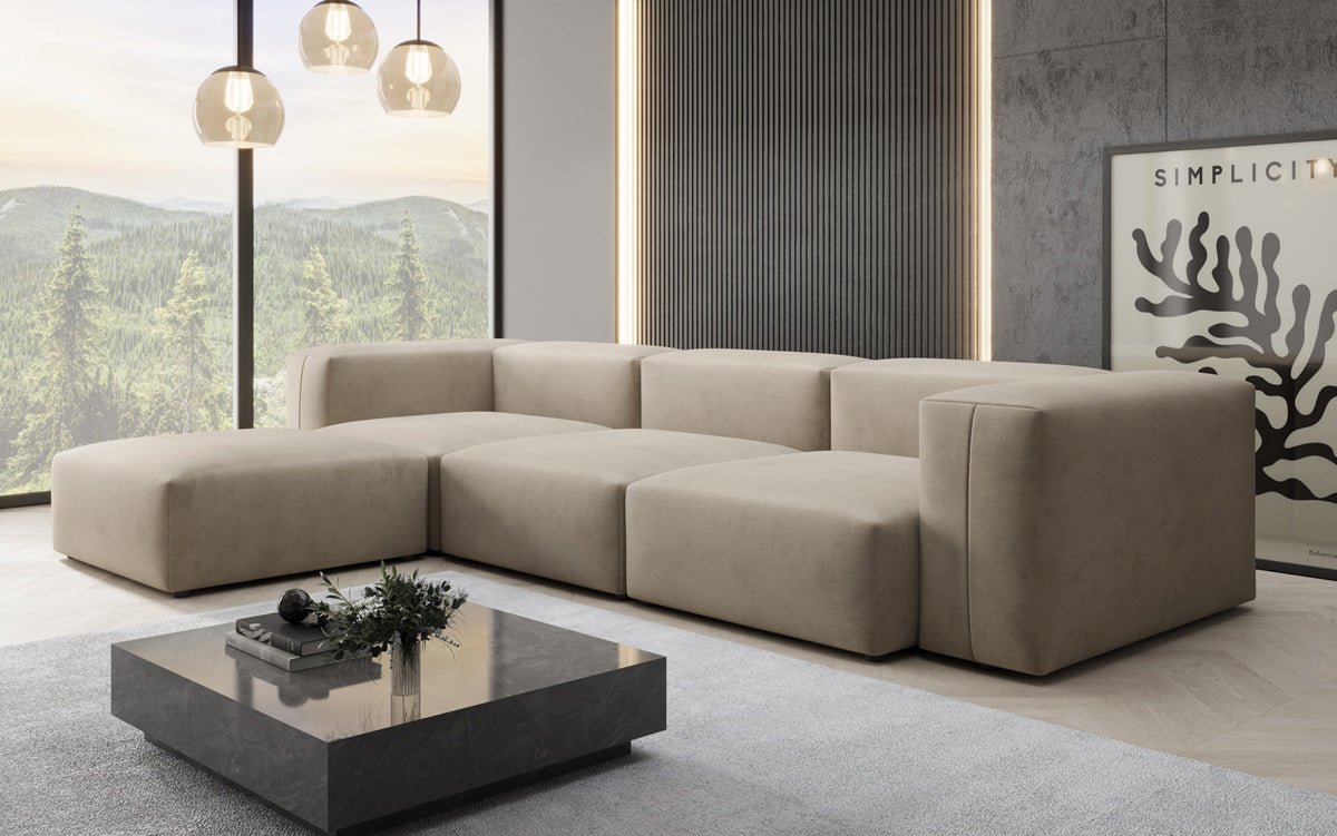 Luxuriöses L-Sofa Snug, Samtbezug, Modulares Ecksofa, Gemütlich & Stilvoll