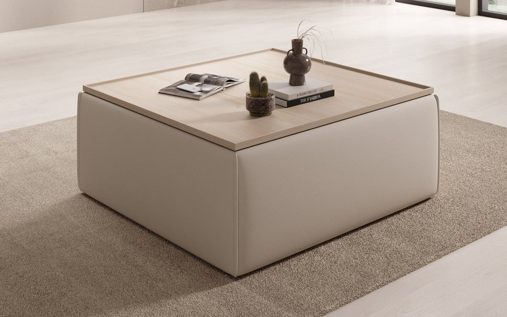 Lesley Multifunktionaler Beistellhocker Couchtisch aus Stoff mit Integriertem Stauraum