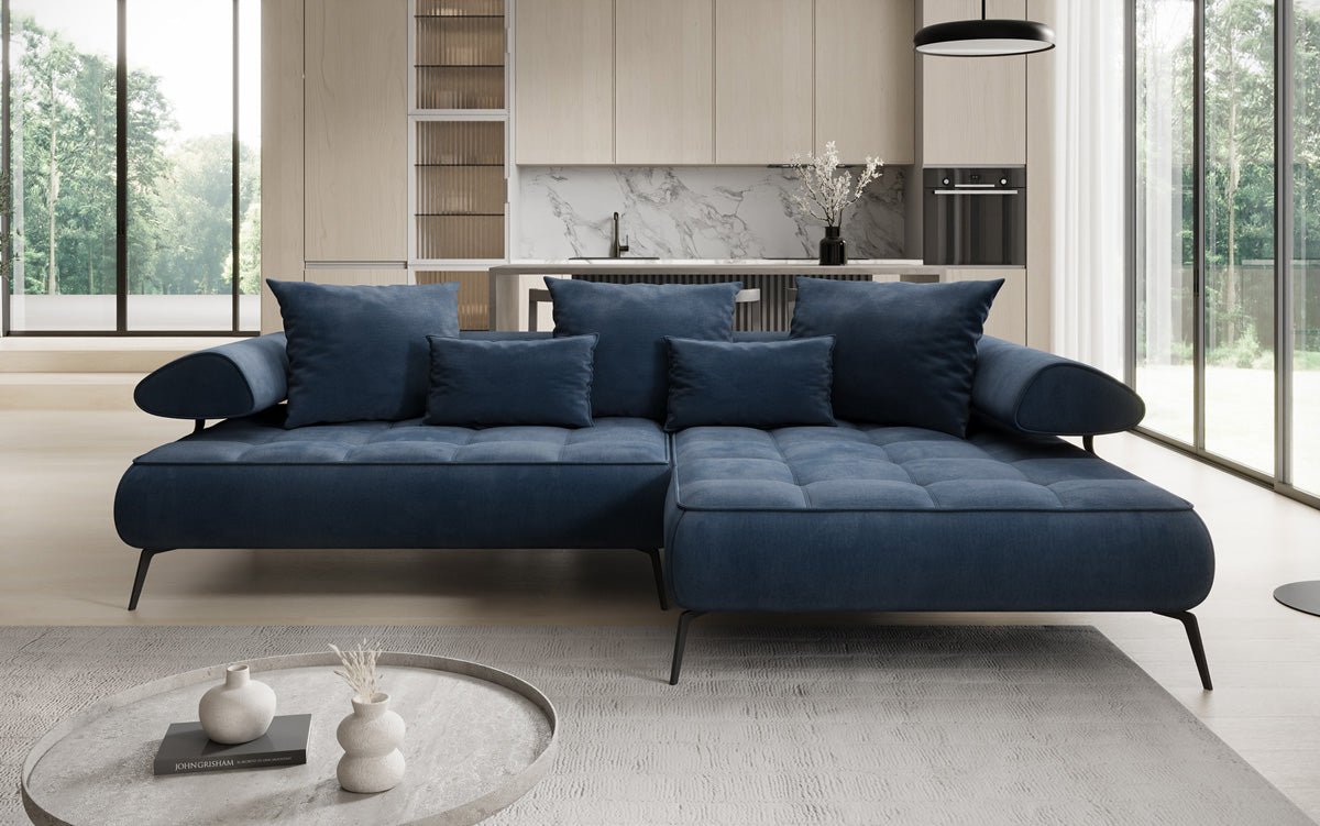 Luxuriöses Ecksofa Sydney L II: Samt, elektrisch verstellbar, stilvoll, bequem