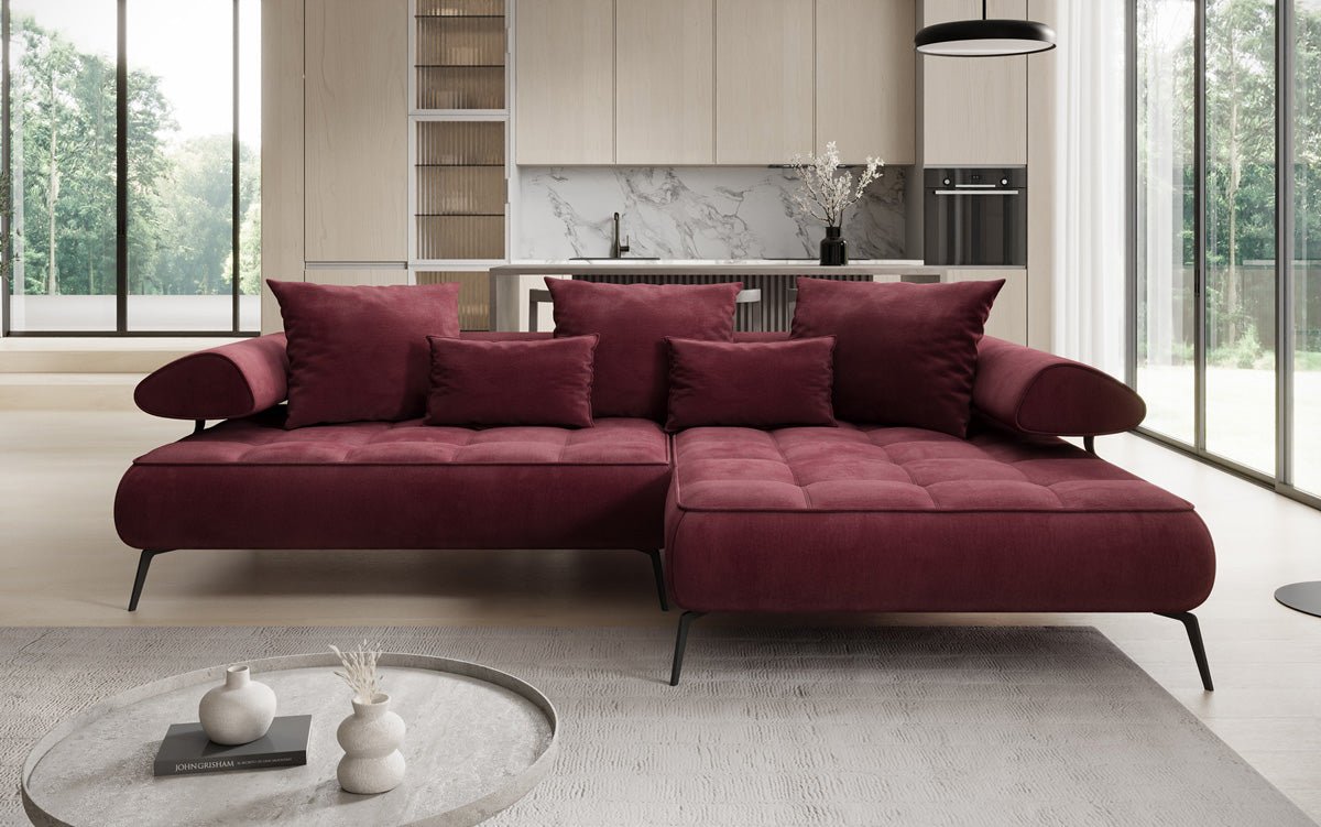 Luxuriöses Ecksofa Sydney L II: Samt, elektrisch verstellbar, stilvoll, bequem