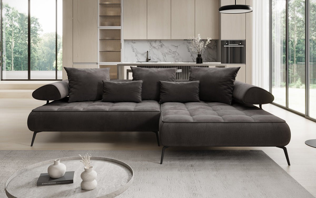 Luxuriöses Ecksofa Sydney L II: Samt, elektrisch verstellbar, stilvoll, bequem