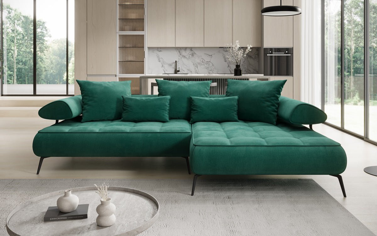 Luxuriöses Ecksofa Sydney L II: Samt, elektrisch verstellbar, stilvoll, bequem