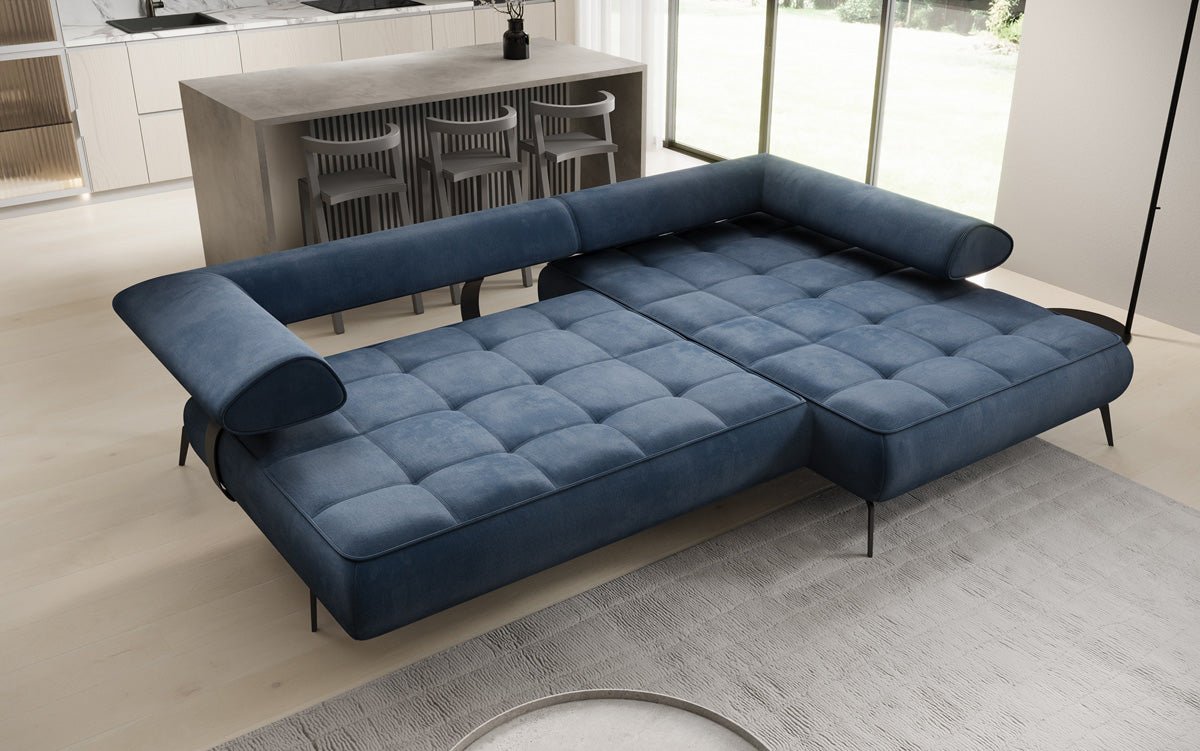 Luxuriöses Ecksofa Sydney L II: Samt, elektrisch verstellbar, stilvoll, bequem