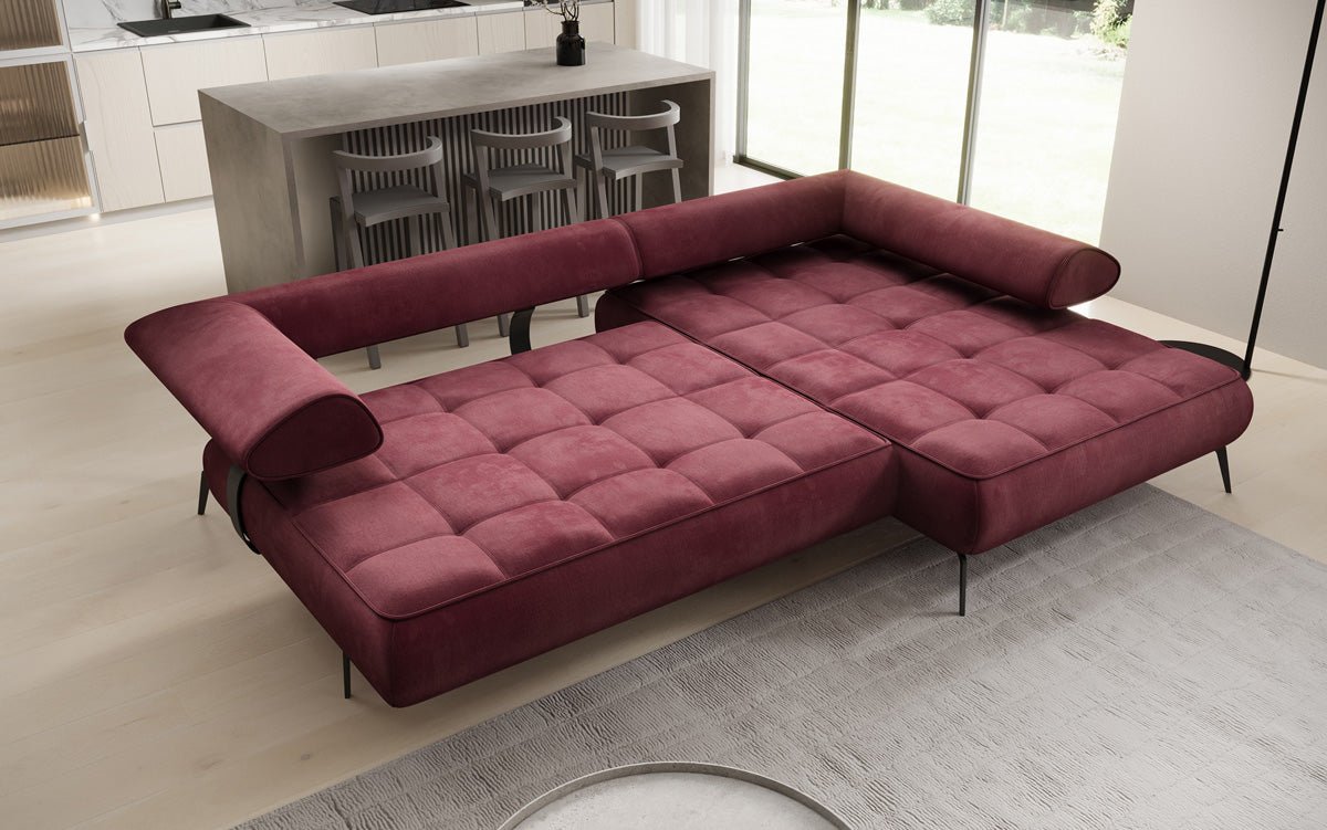 Luxuriöses Ecksofa Sydney L II: Samt, elektrisch verstellbar, stilvoll, bequem